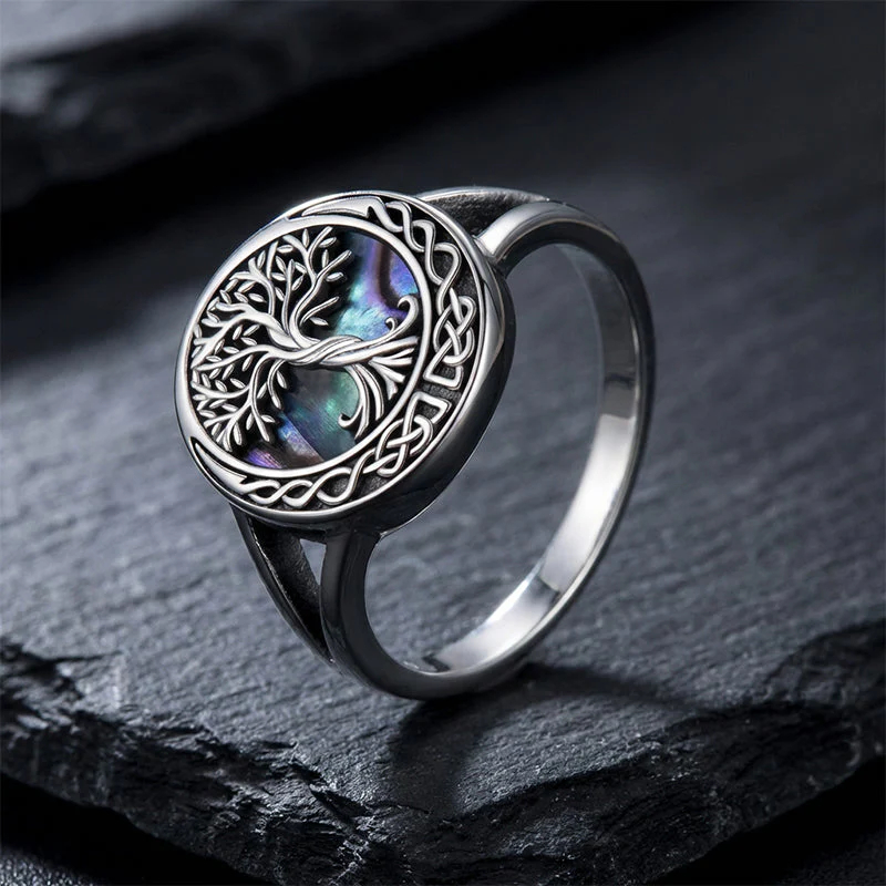 Tree of Life Ring With Abalone Shell
