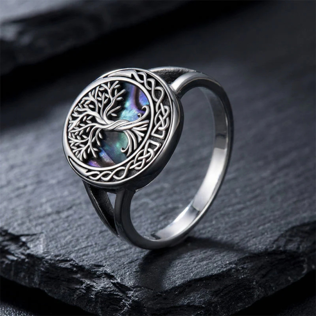 Tree of Life Ring With Abalone Shell