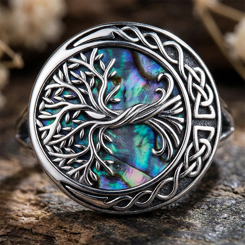 Tree of Life Ring With Abalone Shell