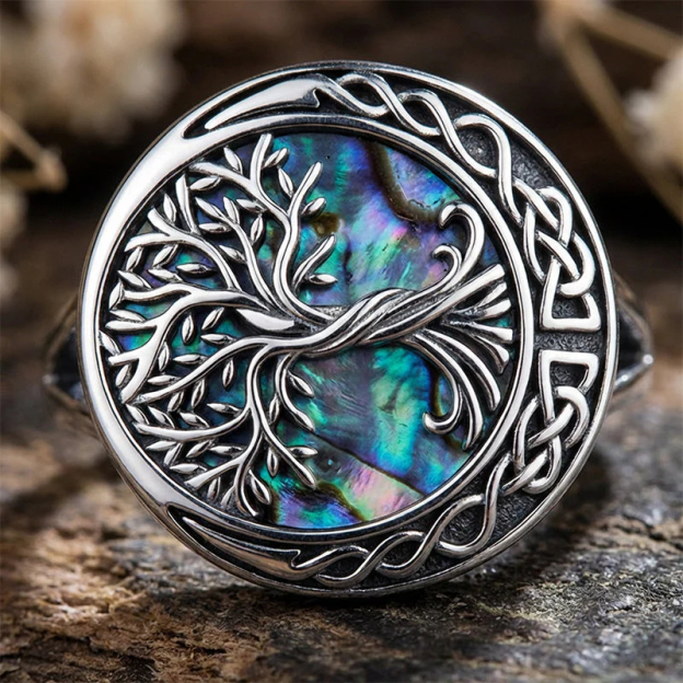 Tree of Life Ring With Abalone Shell