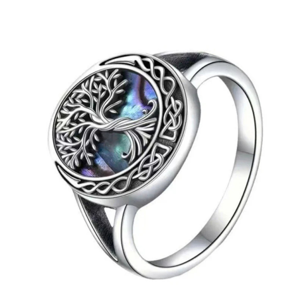 Tree of Life Ring With Abalone Shell