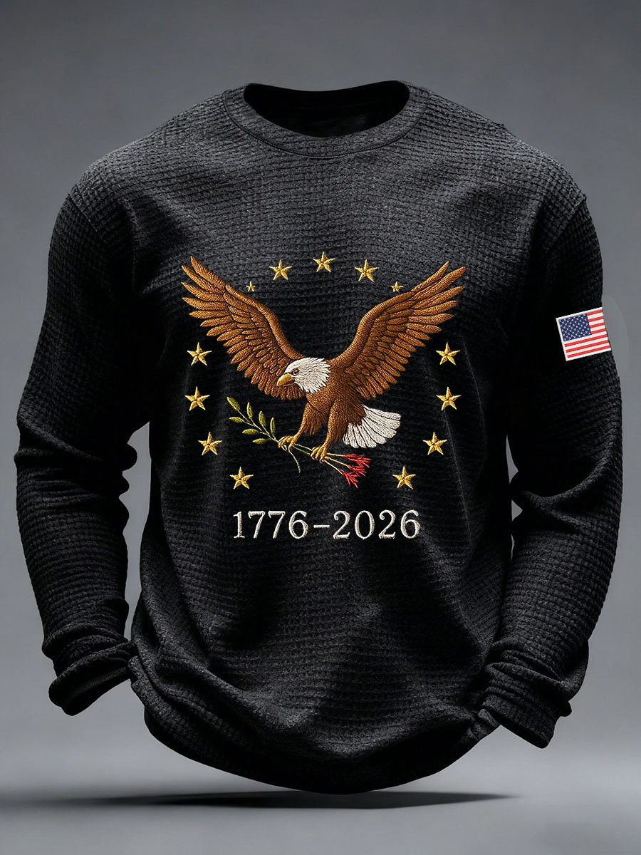 Men's America Waffle Print Casual T-Shirt