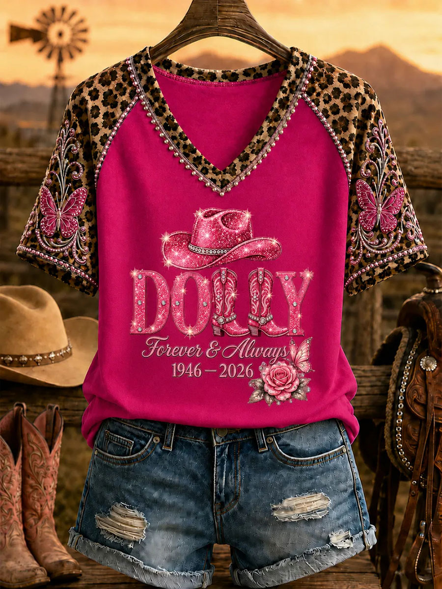 Women's Rip Country Music of Country Printed V-neck T-shirt