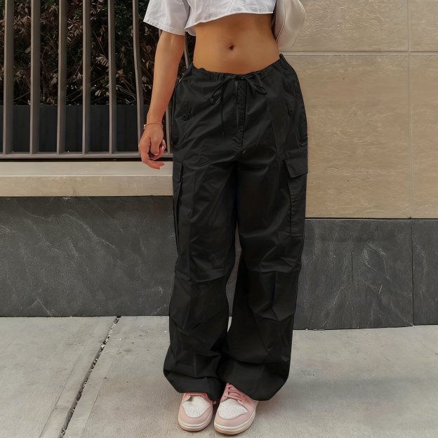 Plus Size Slimming Cargo Pants: Fall Loose Low Waist Streetwear Cuffed Ankle