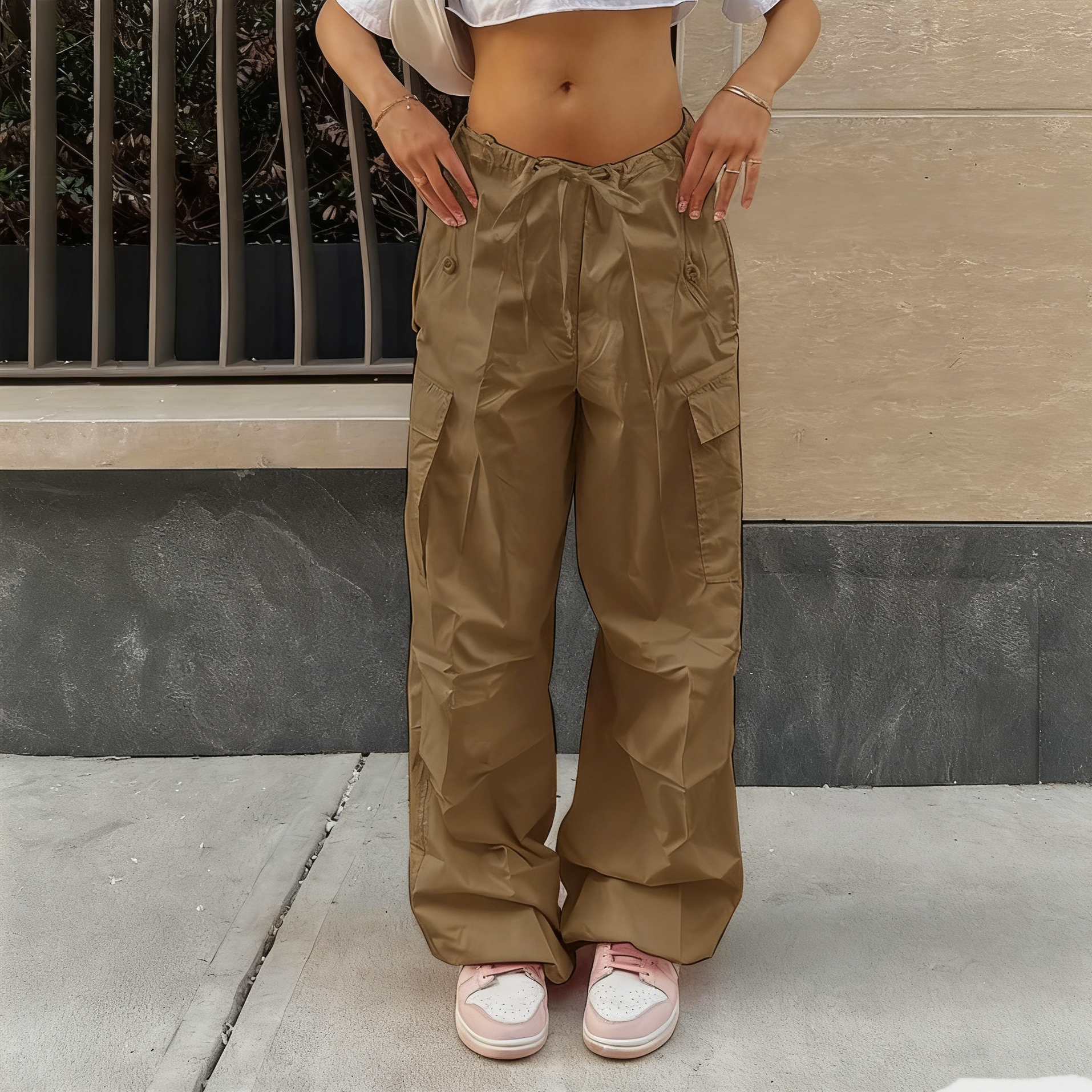 Plus Size Slimming Cargo Pants: Fall Loose Low Waist Streetwear Cuffed Ankle