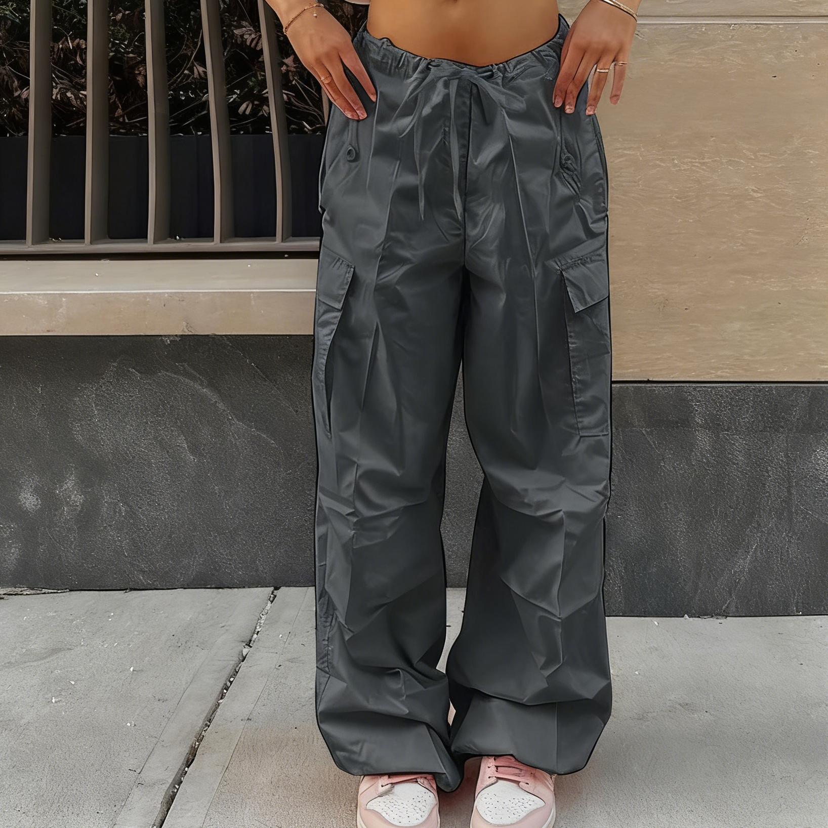 Plus Size Slimming Cargo Pants: Fall Loose Low Waist Streetwear Cuffed Ankle