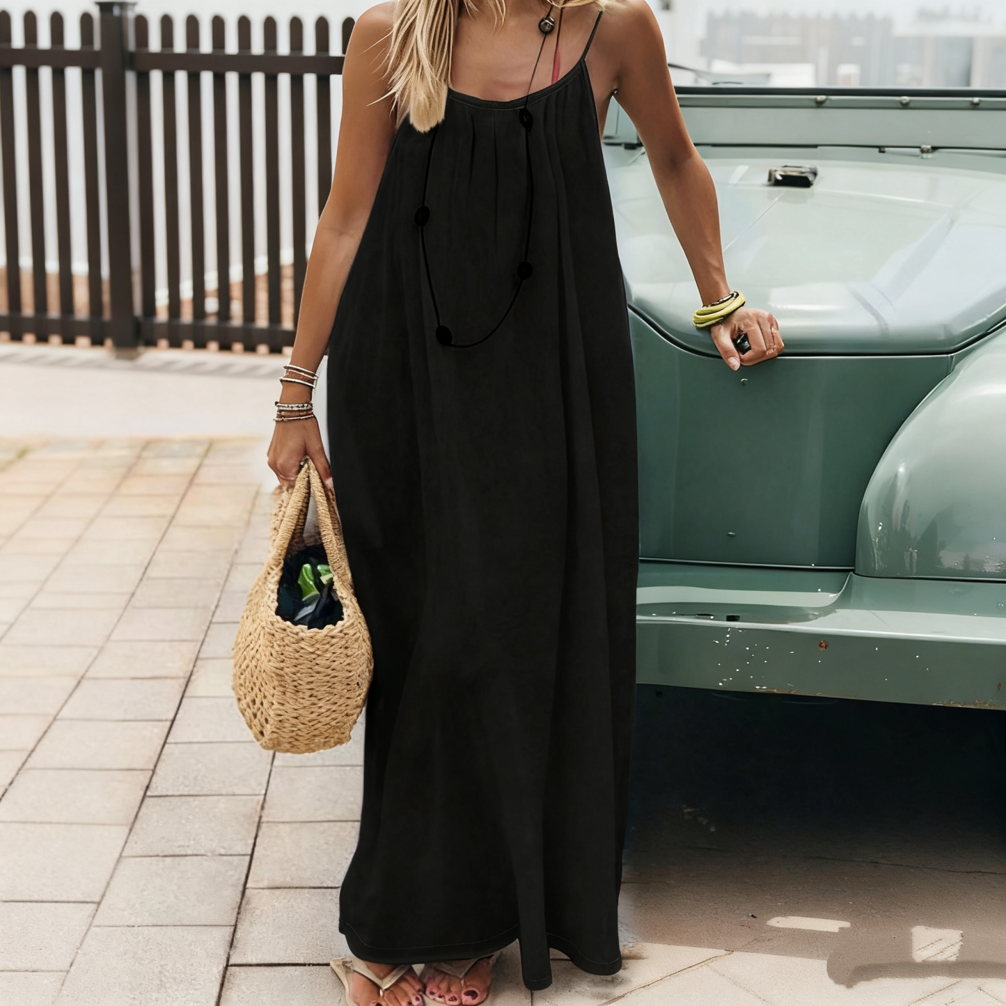 Women's New Backless Loose-Fit Long-Length Spaghetti Strap Home Wear Dress