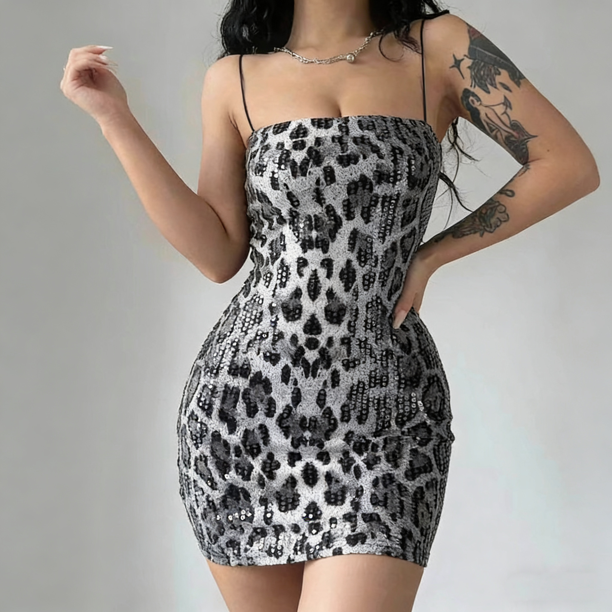 Sequin Print Spaghetti Strap Nightclub Dress
