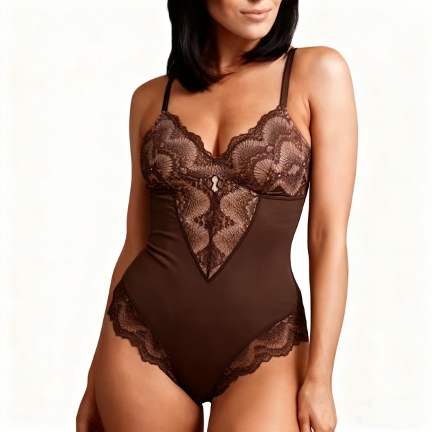 Women's lace-paneled camisole bodysuit with high-waisted, slimming, hollowed-out design