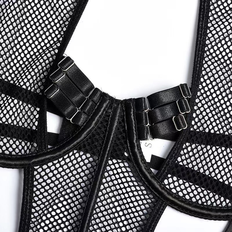 Seductive Sheer Bodysuit Lingerie with Lace Trim & Mesh Patchwork for Intimate Moments