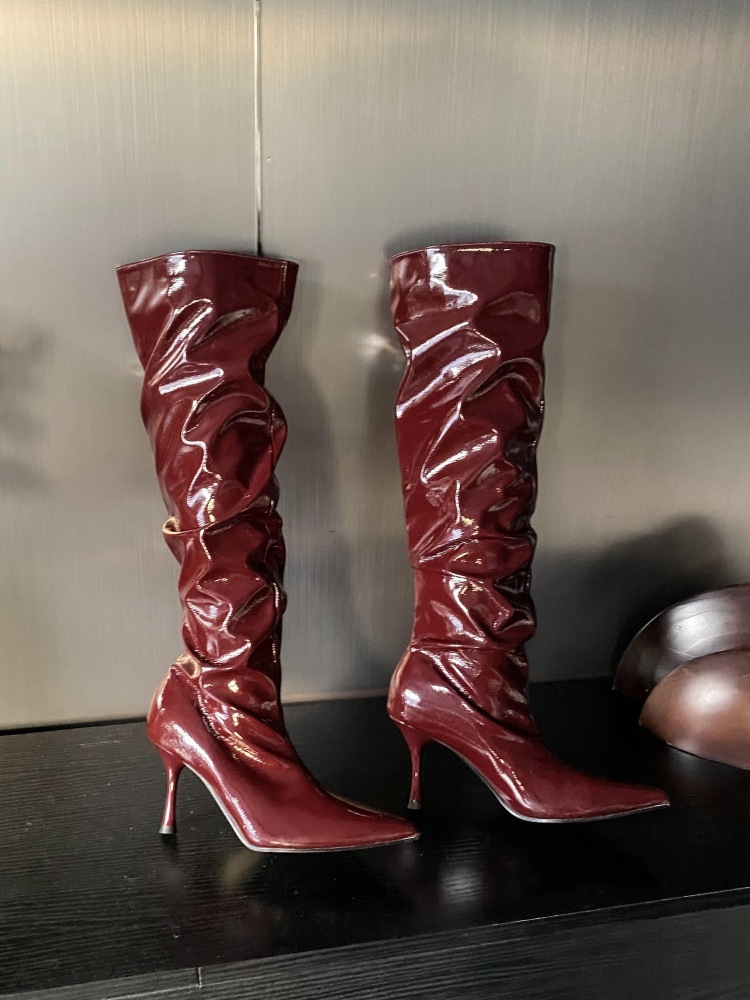 Women's Wide Calf Slouchy Pleated Over-the-Knee Boots Block Heel Platform Sole