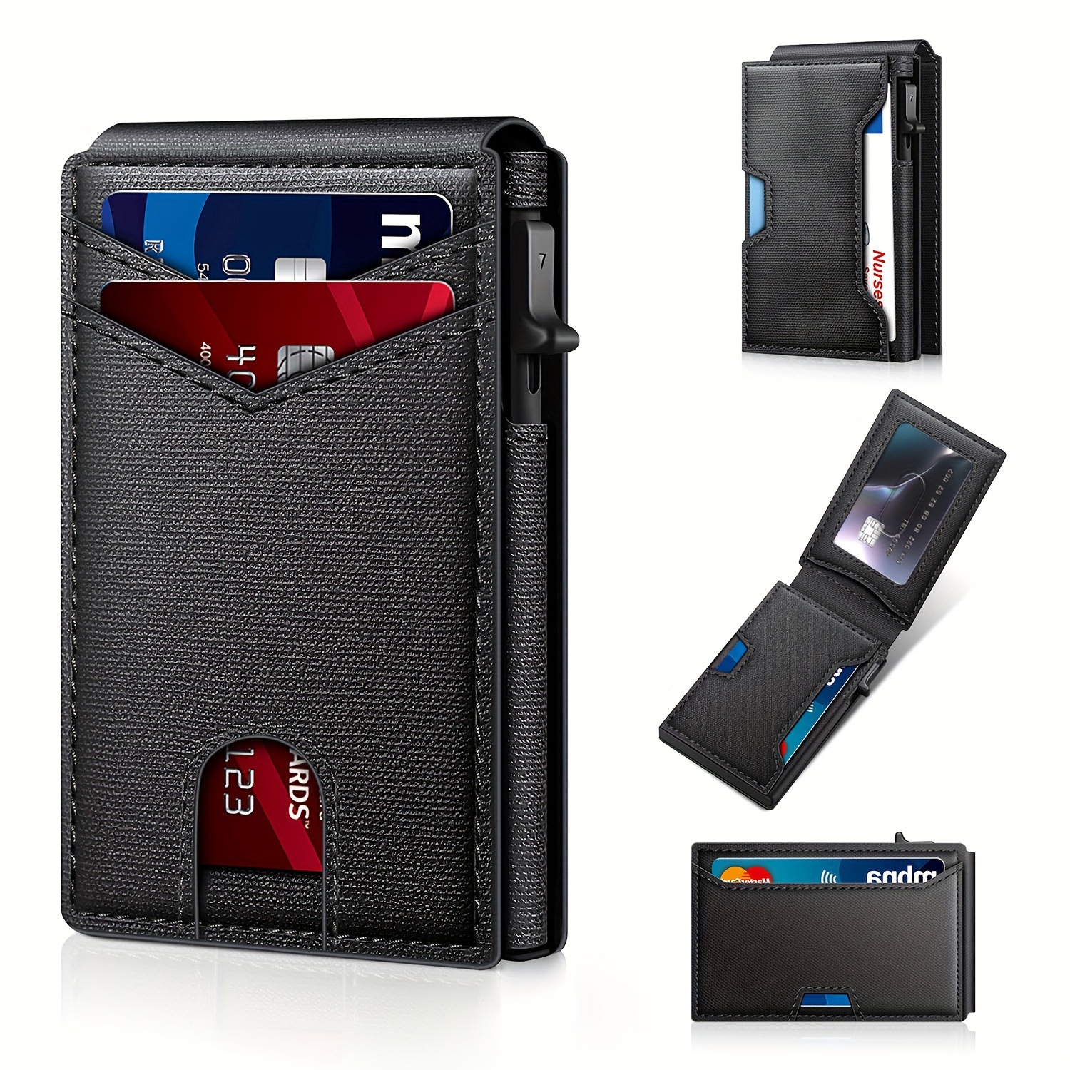 Minimalist Men’s Slim Wallet: 9 - 13 Cards, Money Clip, ID Window. RFID - Blocking, Aluminum Bifold Pop - Up