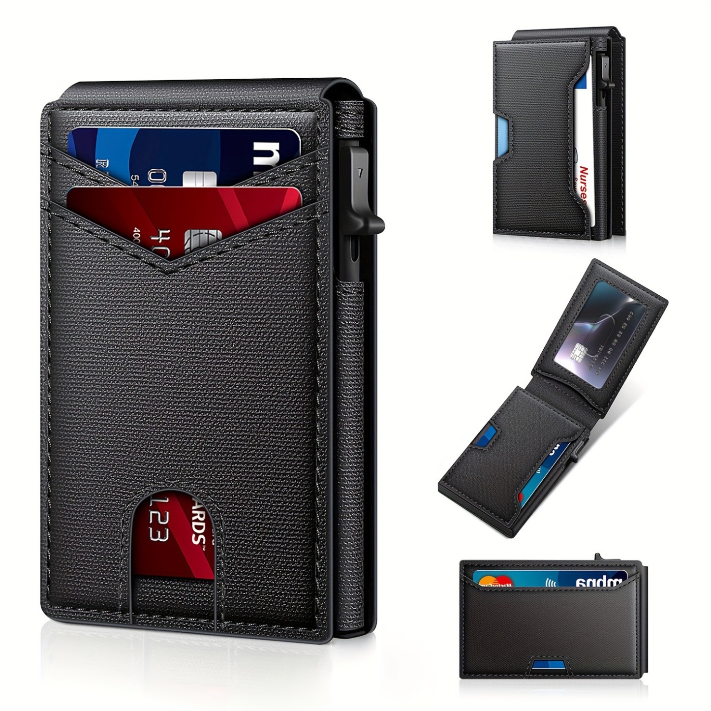 Minimalist Men’s Slim Wallet: 9 - 13 Cards, Money Clip, ID Window. RFID - Blocking, Aluminum Bifold Pop - Up