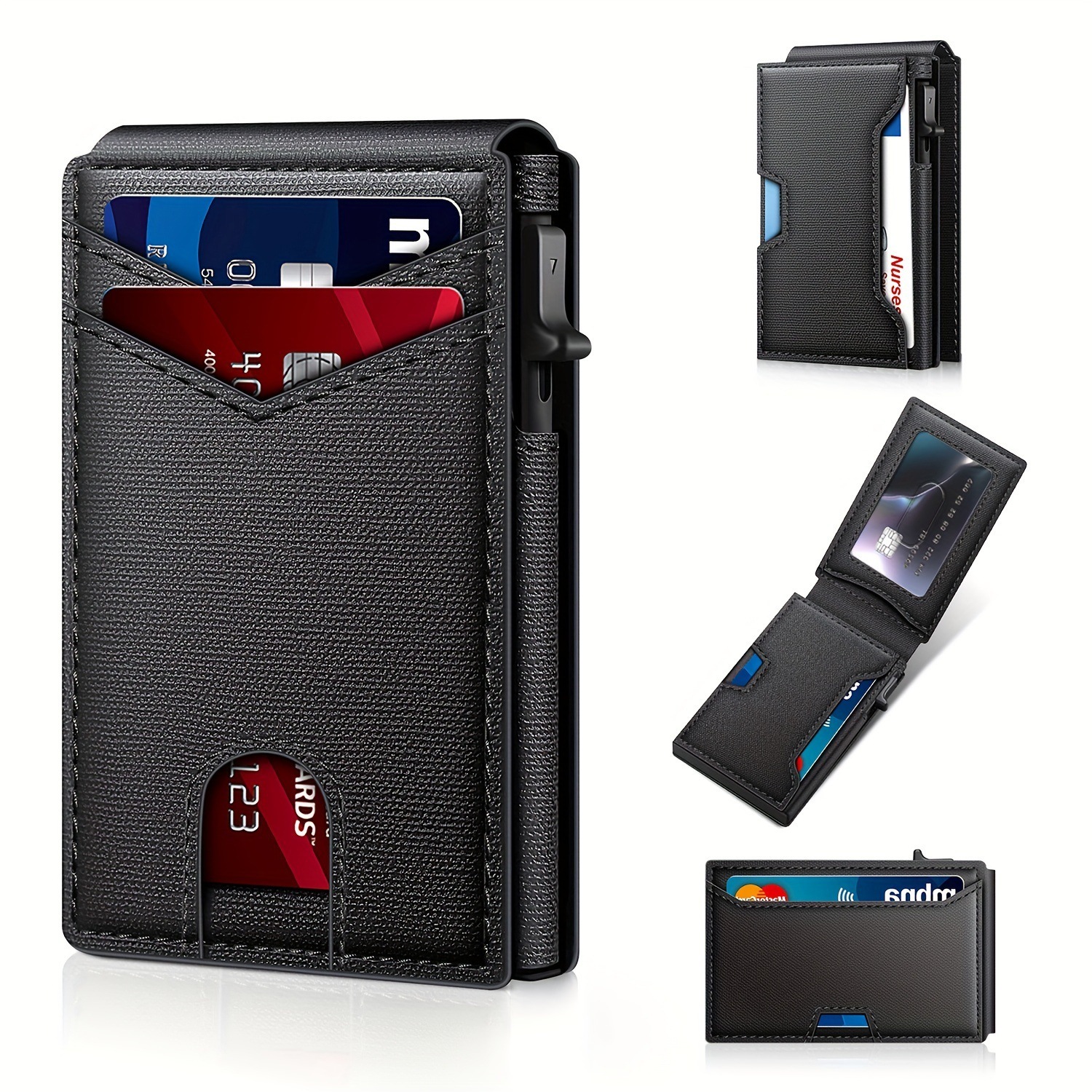 Minimalist Men’s Slim Wallet: 9 - 13 Cards, Money Clip, ID Window. RFID - Blocking, Aluminum Bifold Pop - Up