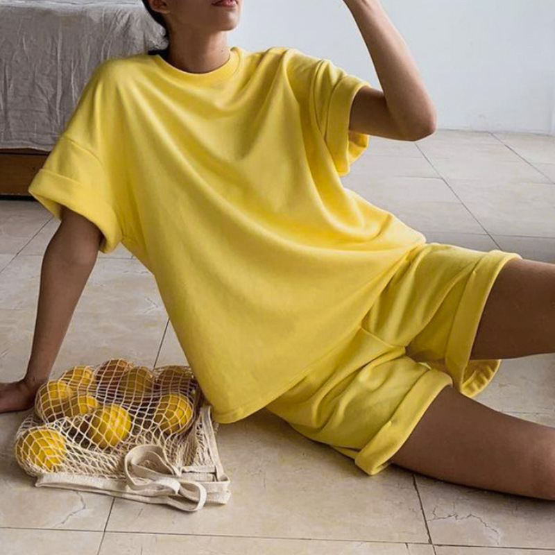 Women's Loose T-Shirt Set: Simple Comfortable Short Sleeve Top + Shorts
