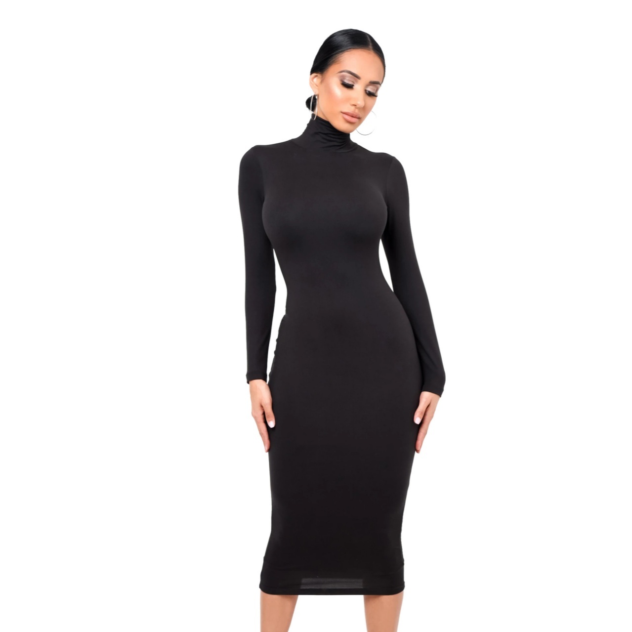 Sexy Turtleneck Bodycon Dress: Fleece-Lined & Slim-Fit