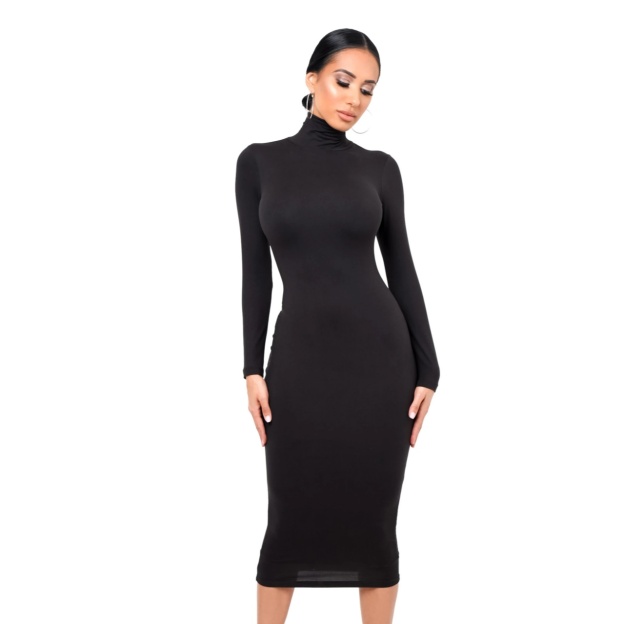 Sexy Turtleneck Bodycon Dress: Fleece-Lined & Slim-Fit