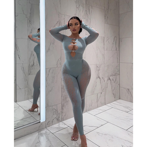 Leopard Sexy Jacquard Pearl Mesh Bodysuit