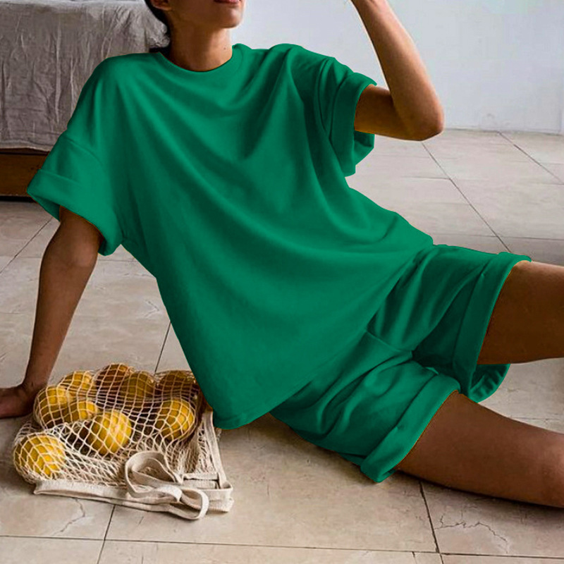 Women's Loose T-Shirt Set: Simple Comfortable Short Sleeve Top + Shorts