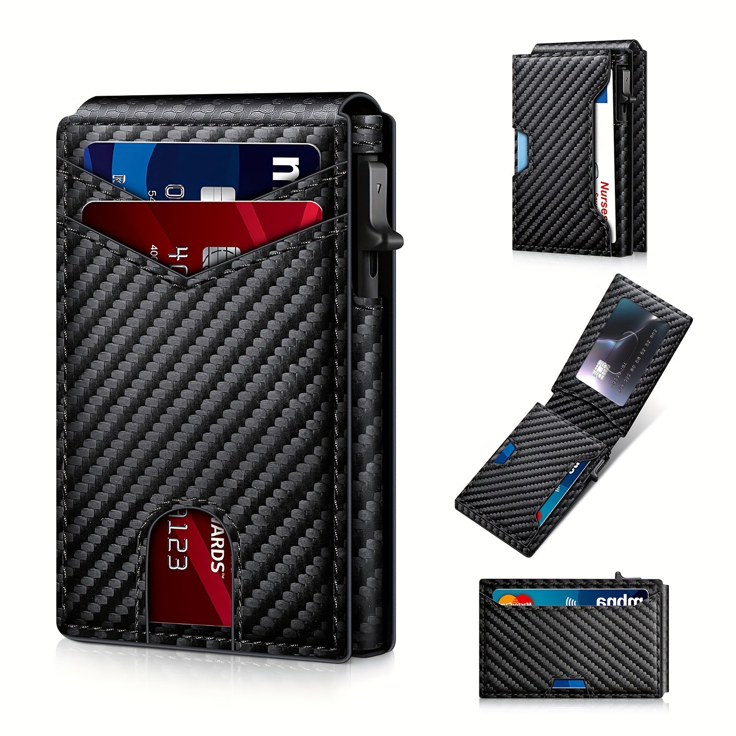 Minimalist Men’s Slim Wallet: 9 - 13 Cards, Money Clip, ID Window. RFID - Blocking, Aluminum Bifold Pop - Up
