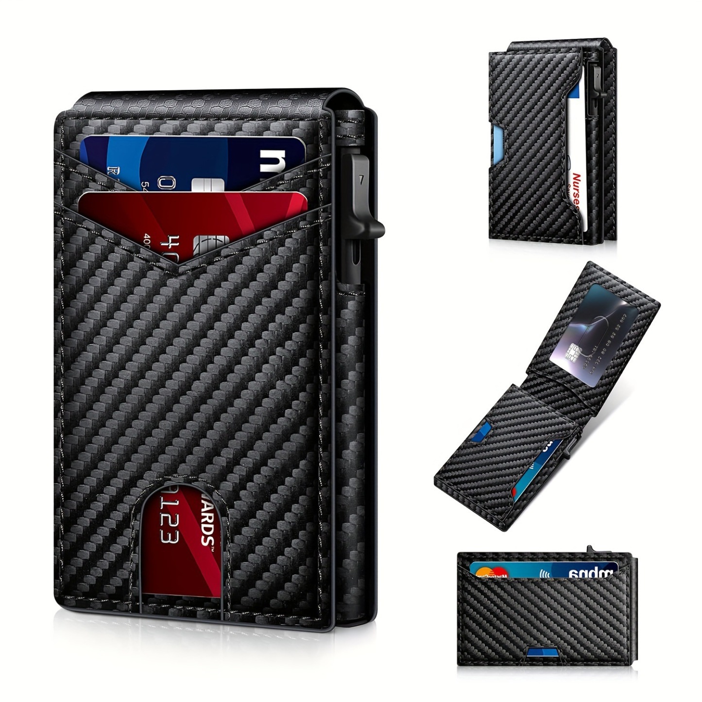 Minimalist Men’s Slim Wallet: 9 - 13 Cards, Money Clip, ID Window. RFID - Blocking, Aluminum Bifold Pop - Up