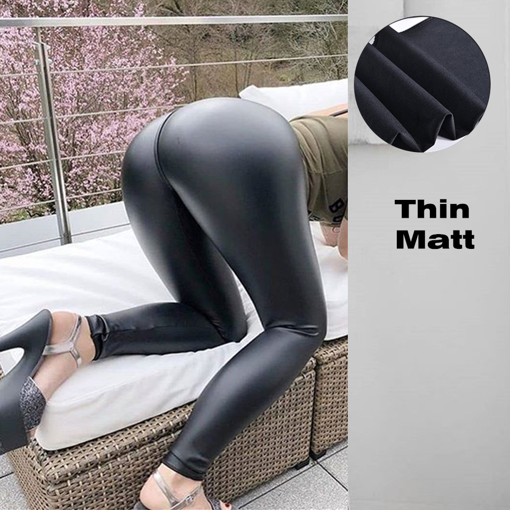 Ultra Slimming High Waist Leather Leggings - Tight Pencil Fit for Curves