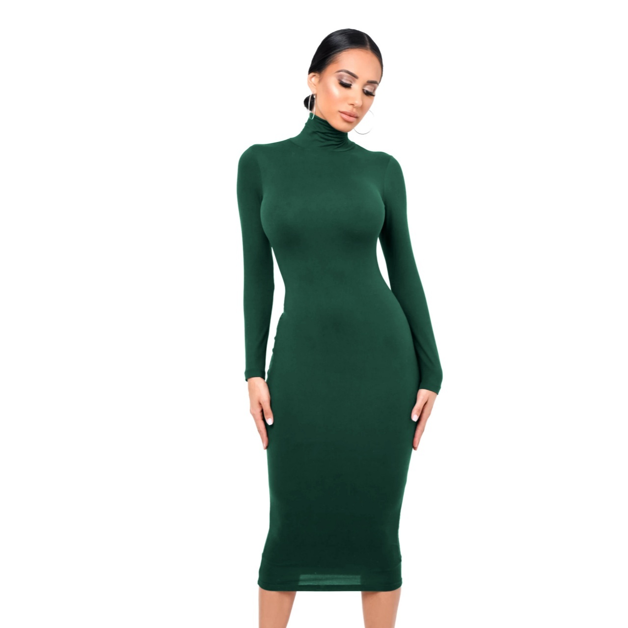 Sexy Turtleneck Bodycon Dress: Fleece-Lined & Slim-Fit