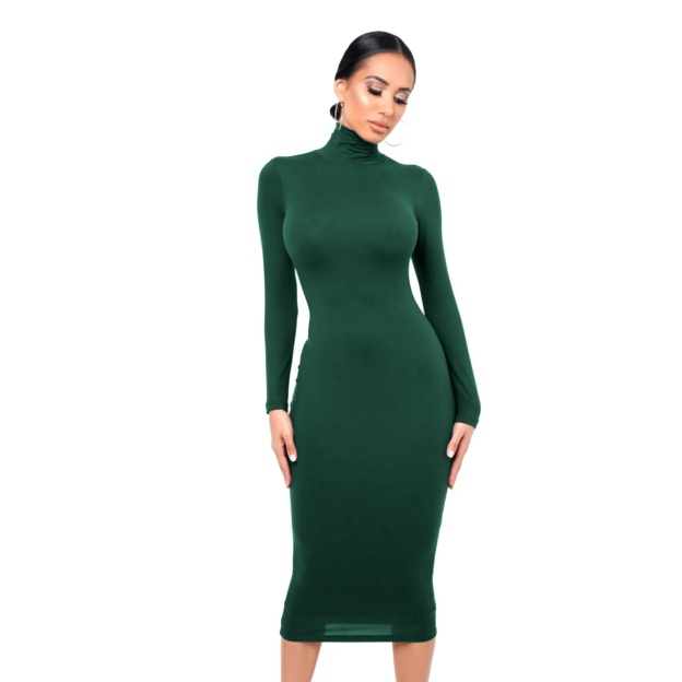Sexy Turtleneck Bodycon Dress: Fleece-Lined & Slim-Fit