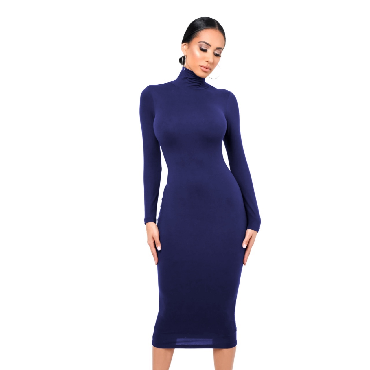 Sexy Turtleneck Bodycon Dress: Fleece-Lined & Slim-Fit