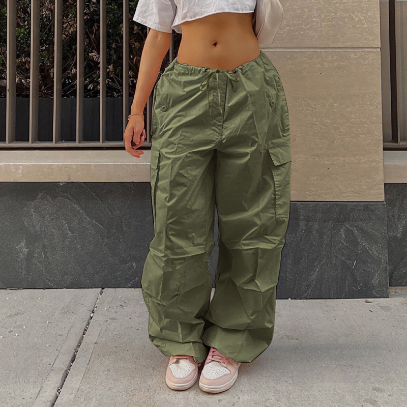 Plus Size Slimming Cargo Pants: Fall Loose Low Waist Streetwear Cuffed Ankle