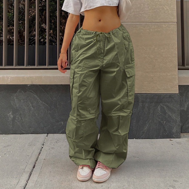 Plus Size Slimming Cargo Pants: Fall Loose Low Waist Streetwear Cuffed Ankle
