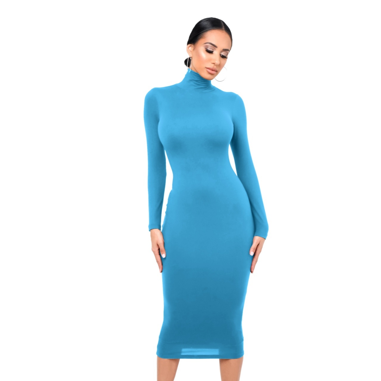Sexy Turtleneck Bodycon Dress: Fleece-Lined & Slim-Fit