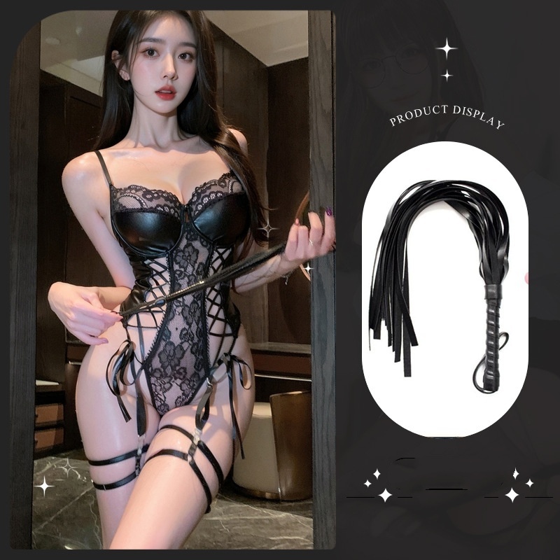 Tempting Fishnet & PU Leather Lingerie Bodysuit