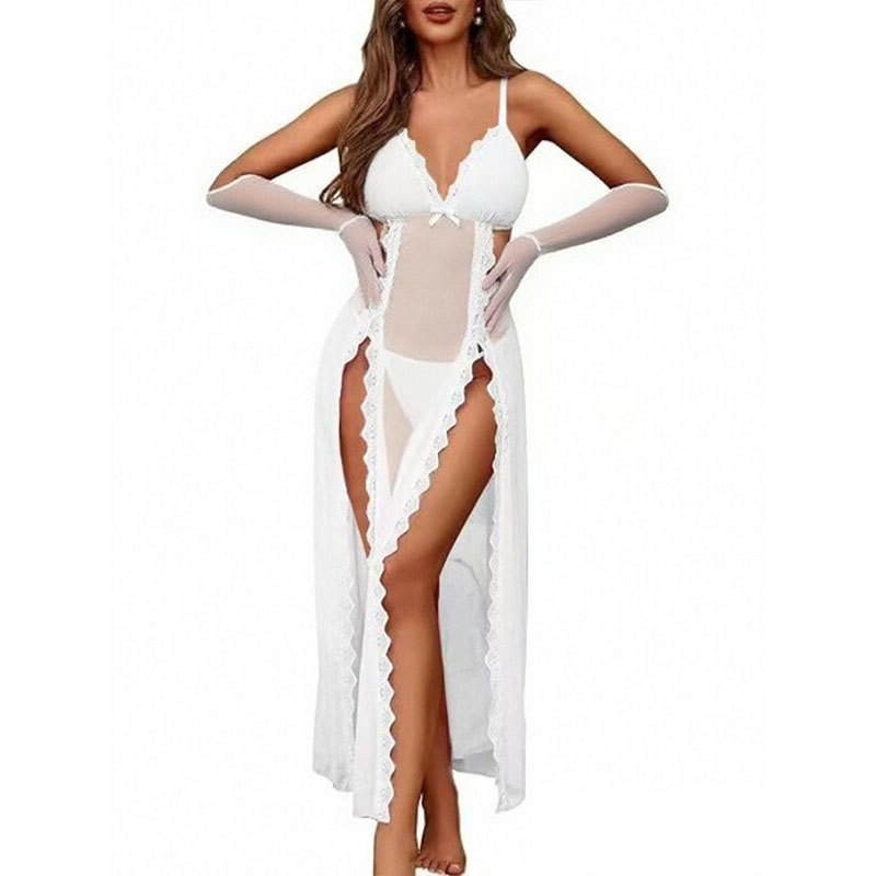 Sexy Sheer Mesh Strap Lace Plus Size Mature Women’s Nightgown