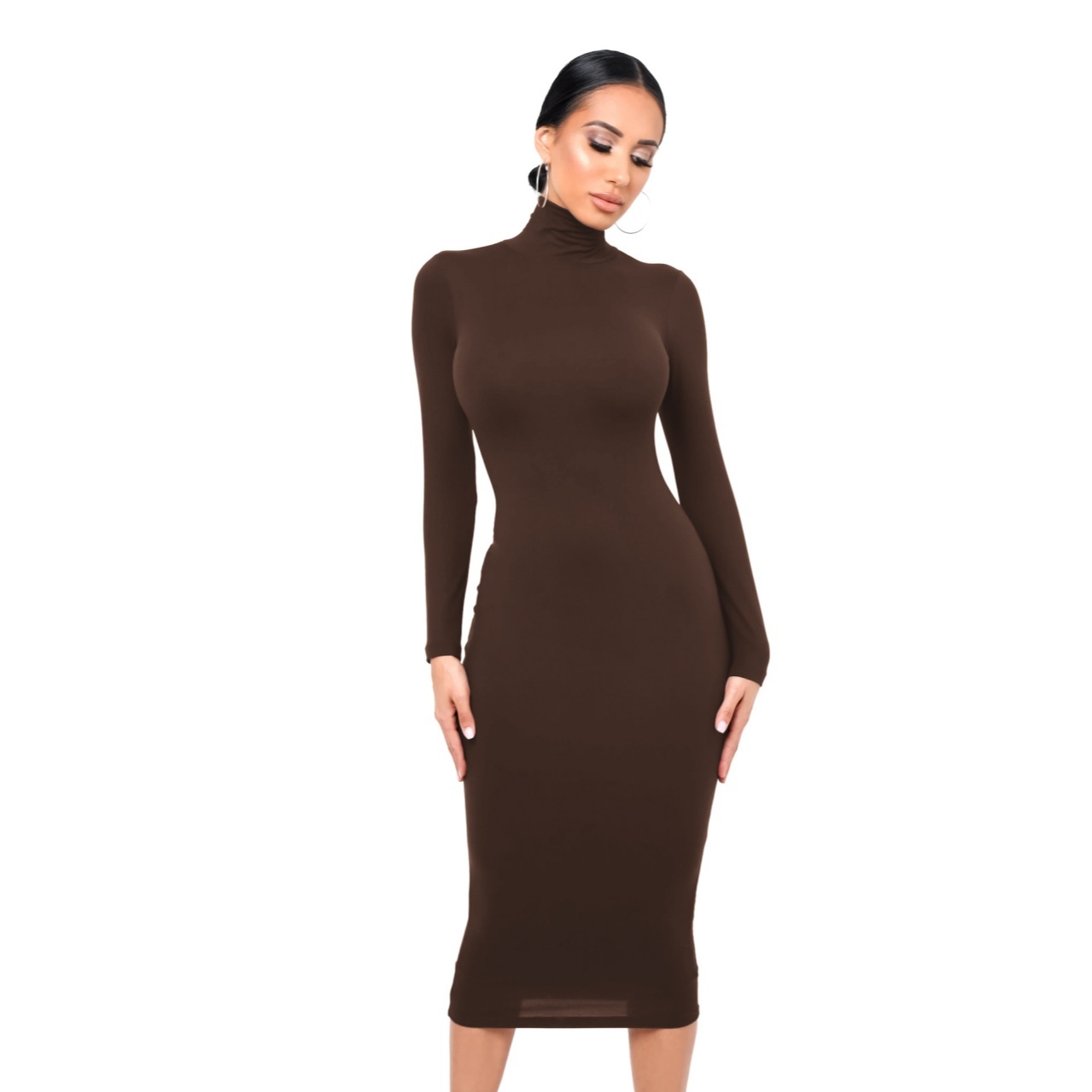 Sexy Turtleneck Bodycon Dress: Fleece-Lined & Slim-Fit