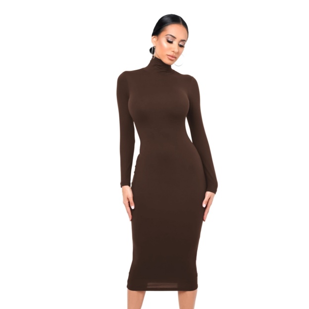 Sexy Turtleneck Bodycon Dress: Fleece-Lined & Slim-Fit