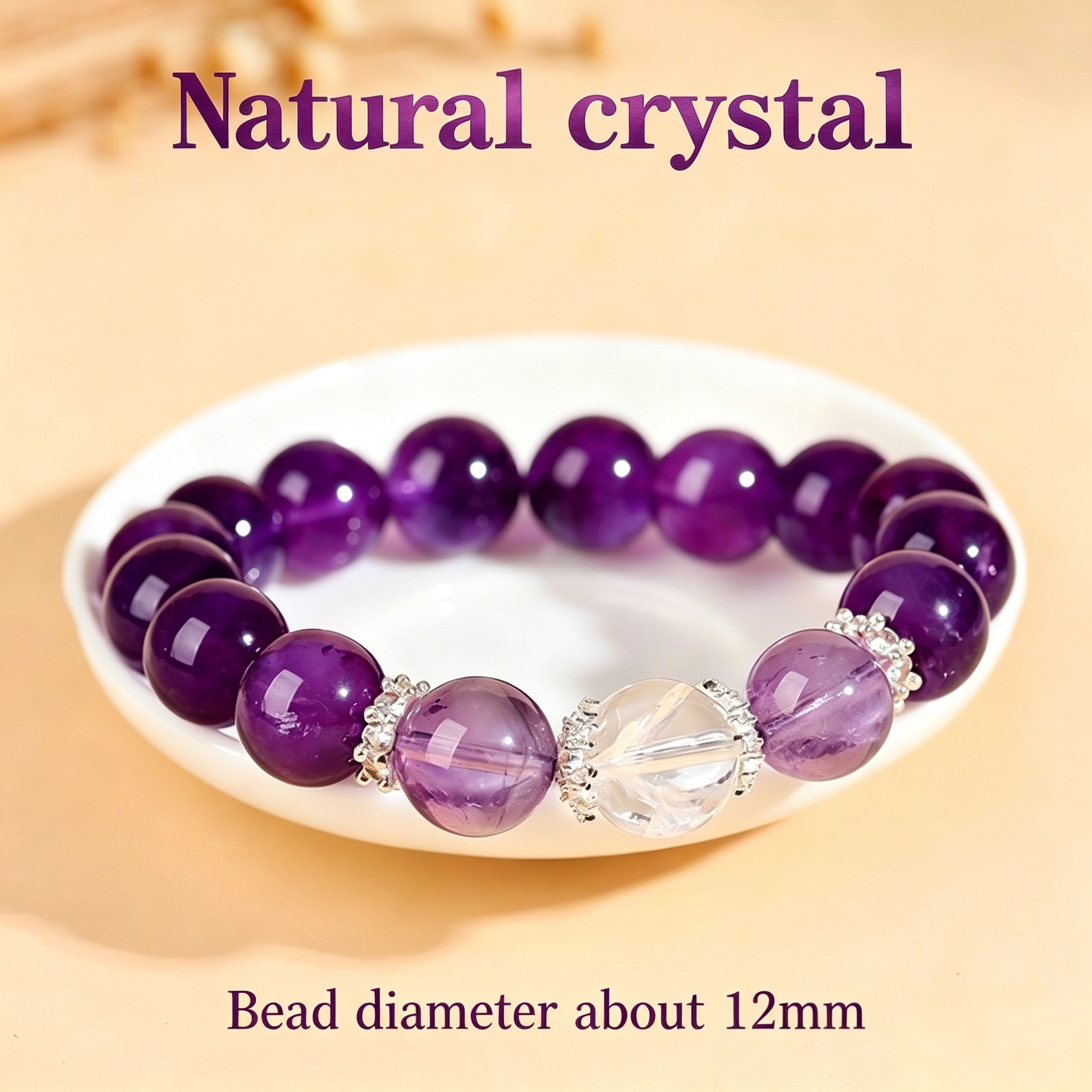 Natural Uruguayan Amethyst and White Crystal Dual-Stone Bracelet