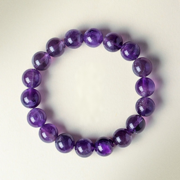 Natural Uruguay Amethyst Round Bead Bracelet