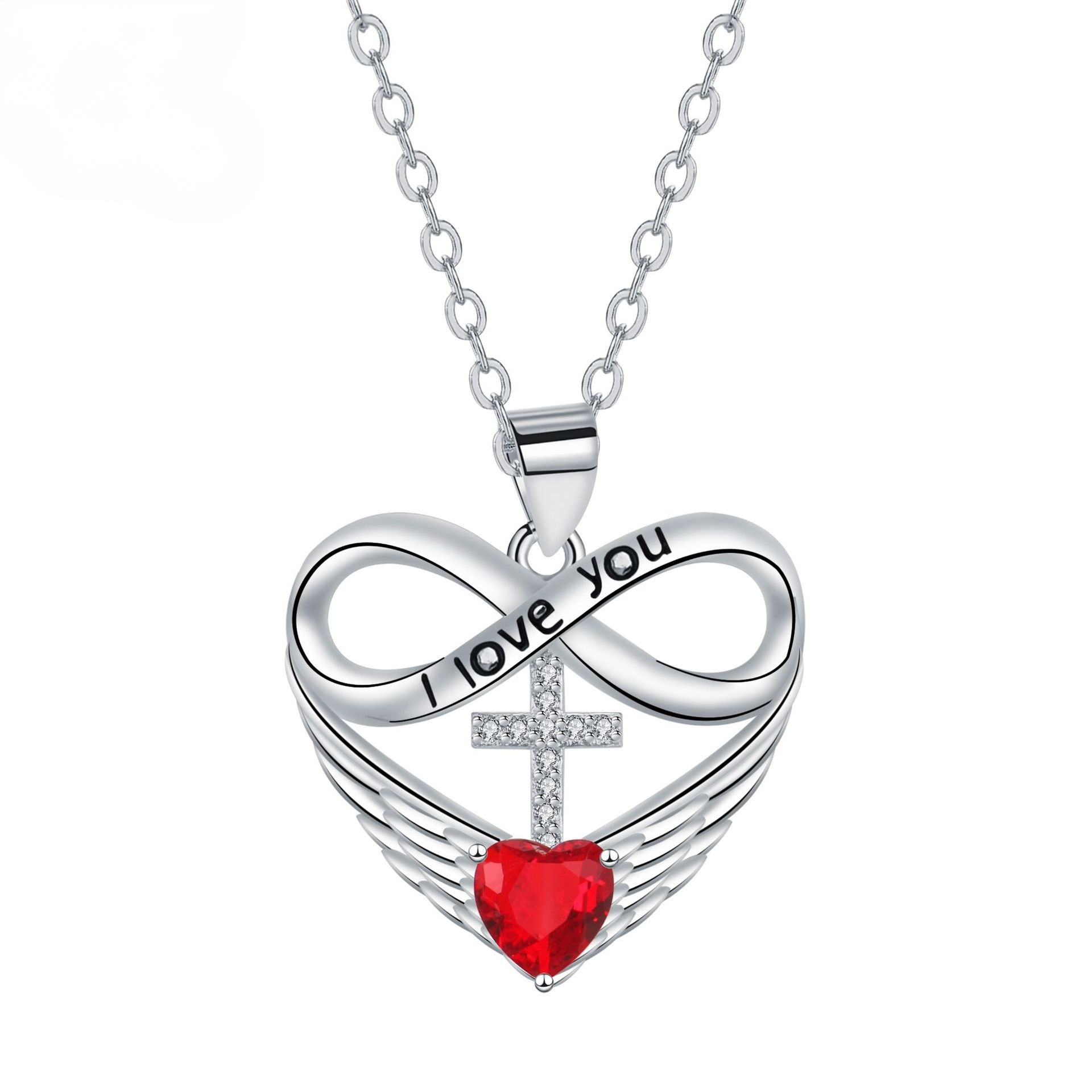 Sterling Silver Eternal Love Cross Wings Necklace