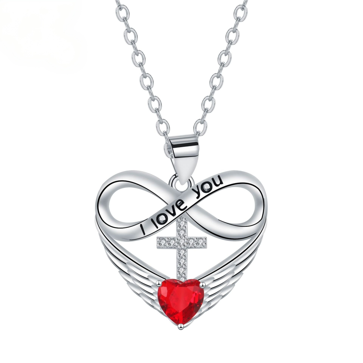 Sterling Silver Eternal Love Cross Wings Necklace