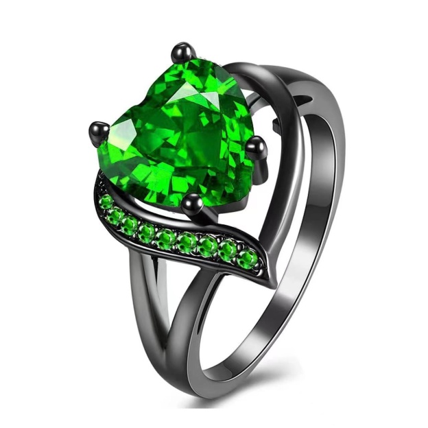 Colorful Heart-Shaped Gemstone & Vintage Pattern Couple Rings 