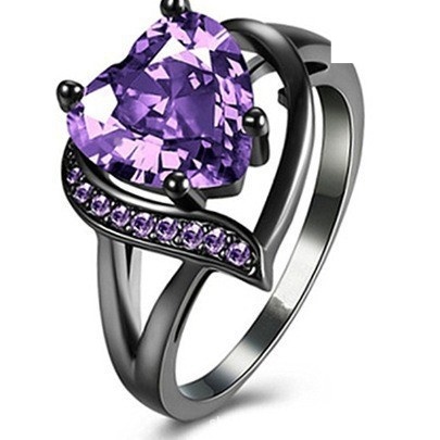 Colorful Heart-Shaped Gemstone & Vintage Pattern Couple Rings 