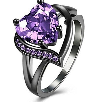 Colorful Heart-Shaped Gemstone & Vintage Pattern Couple Rings 