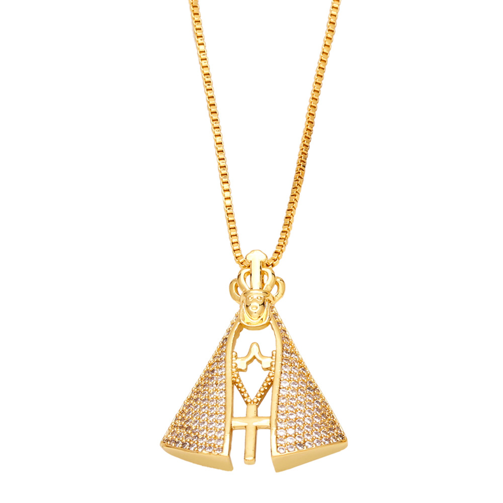 Egyptian Style Pyramid Diamond-Inlaid Pendant Necklace