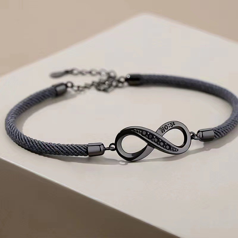 Couple Infinity Bracelet with NO.52 Engraving - Two-Tone Rope Chain
