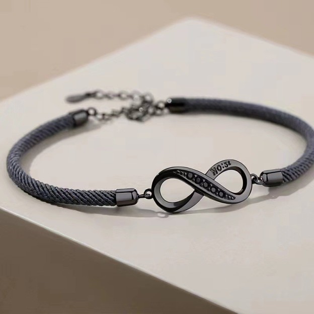 Couple Infinity Bracelet with NO.52 Engraving - Two-Tone Rope Chain