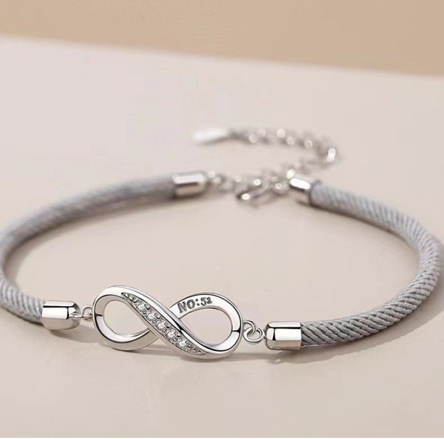 Couple Infinity Bracelet with NO.52 Engraving - Two-Tone Rope Chain