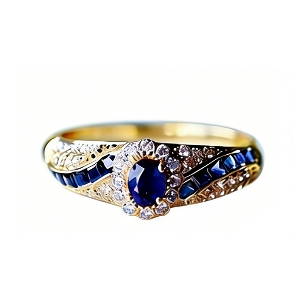 Sapphire Wing Heirloom 18K Gold Vintage Halo Sapphire Diamond Ring Timeless Elegance at Your Fingertips