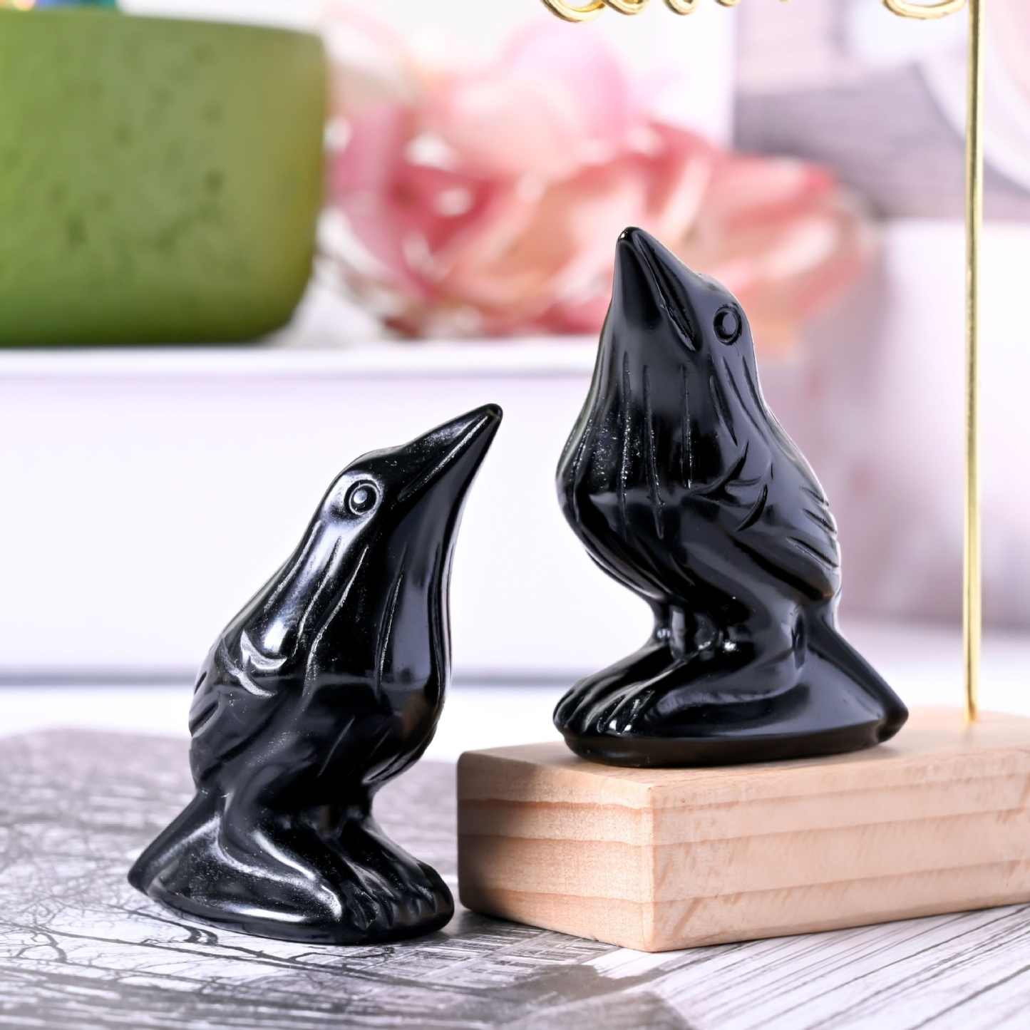 Raven Messenger Natural Black Obsidian Figurine