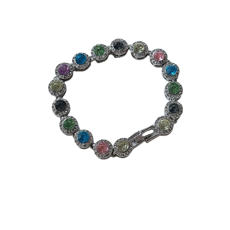 S925 Sterling Silver Round Halo Colored Stone Tennis Bracelet